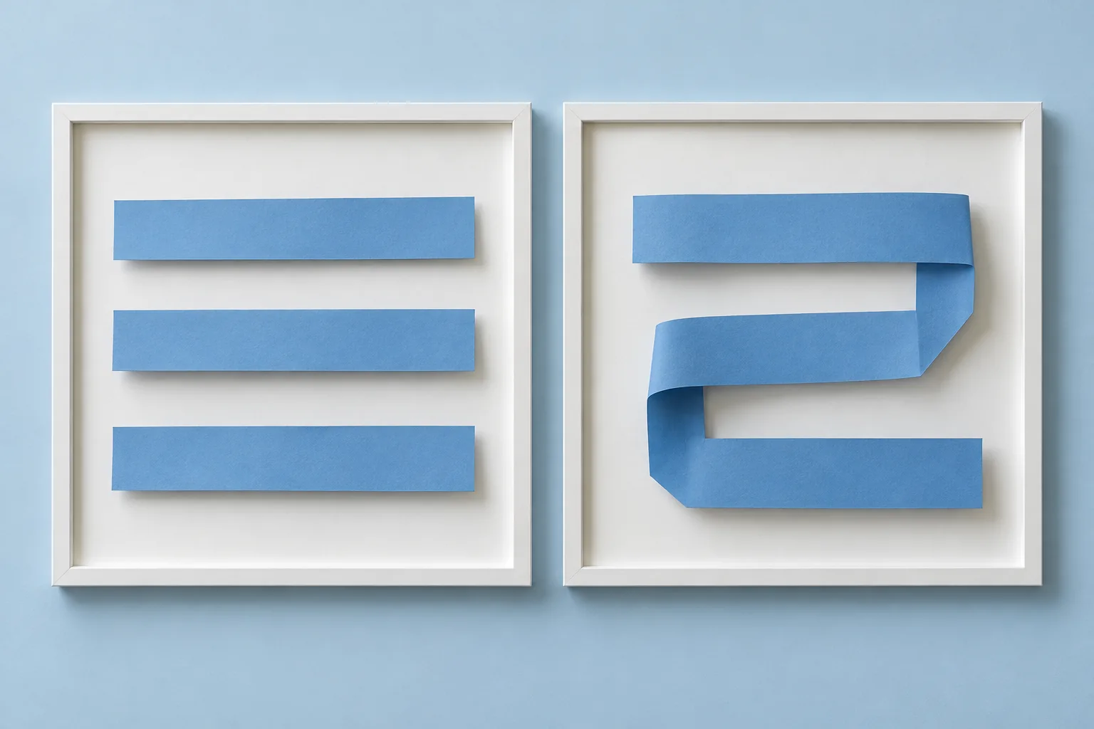 Separate blue bands and one continuous folded band appear in two white frames